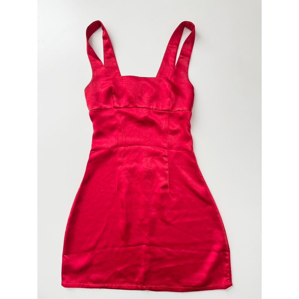 Princess polly red satin squareneck mini dress - size 4 - Picture 2 of 6